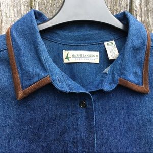 Marsh Landing II Cotton Denim Shirt Suede Trim 2X